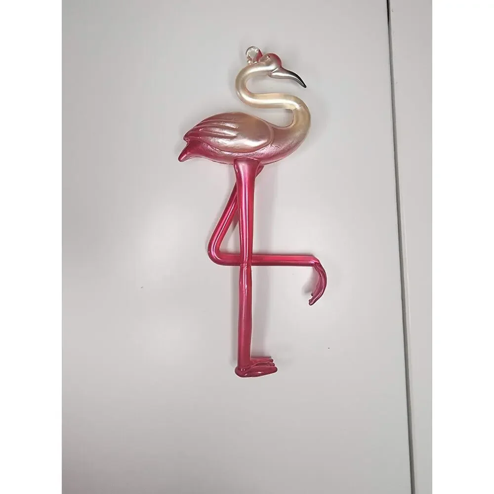 Pink Flamingo Glass Christmas Ornament Iridescent Pearlized Blown Bird Decor